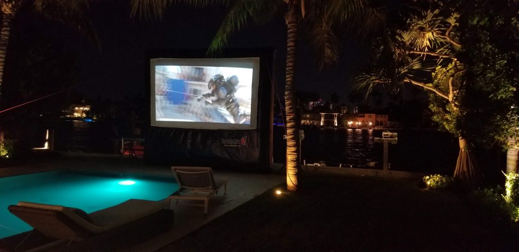 outdoor movie screen and short throw projector