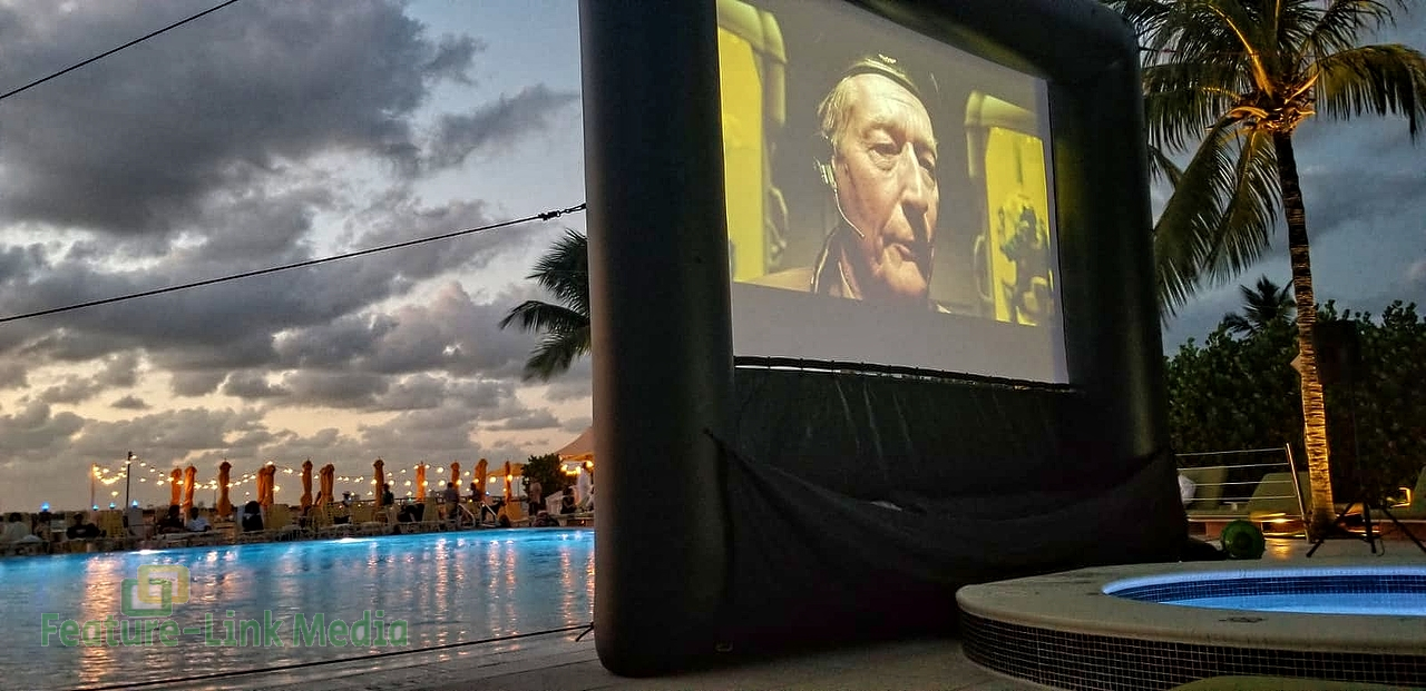 big inflatable movie screen and short throw projector